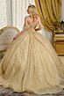 Elizabeth K GL3632 Gold Puff Sleeve Off The Shoulder Quinceanera Dress
