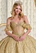 Elizabeth K GL3632 Gold Puff Sleeve Off The Shoulder Quinceanera Dress