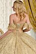 Elizabeth K GL3632 Gold Puff Sleeve Off The Shoulder Quinceanera Dress