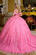 Elizabeth K GL3635 Hot Pink Off The Shoulder Lace-Up Quinceanera Dress