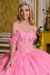 Elizabeth K GL3635 Hot Pink Off The Shoulder Lace-Up Quinceanera Dress