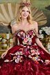 Elizabeth K GL3638 Burgundy Beaded Off The Shoulder Quinceanera Dress