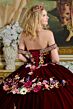 Elizabeth K GL3638 Burgundy Beaded Off The Shoulder Quinceanera Dress