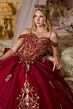 Elizabeth K GL3639 Burgundy Cold-Shoulder Lace-Up Quinceanera Dress