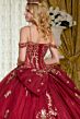 Elizabeth K GL3639 Burgundy Cold-Shoulder Lace-Up Quinceanera Dress