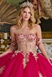 Elizabeth K GL3641 Fuchsia Chapel Train Lace-Up Quinceanera Dress