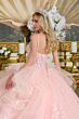 Elizabeth K GL3645 Blush Pink Spaghetti Strap Lace-Up Quince Dress