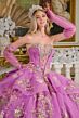 Elizabeth K GL3647 Purple Chapel Train Lace-Up Quinceanera Dress
