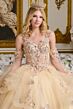Elizabeth K GL3648 Champagne Flounce Skirt Lace-Up Quinceanera Dress