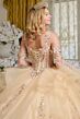 Elizabeth K GL3648 Champagne Flounce Skirt Lace-Up Quinceanera Dress