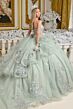 Elizabeth K GL3649 Gray Green Spaghetti Strap Lace-Up Quince Dress