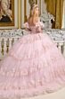 Elizabeth K GL3650 Baby Pink Tiered Skirt Lace-Up Quinceanera Dress