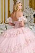 Elizabeth K GL3650 Baby Pink Tiered Skirt Lace-Up Quinceanera Dress