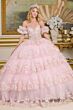 Elizabeth K GL3650 Baby Pink Tiered Skirt Lace-Up Quinceanera Dress