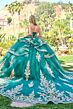 Elizabeth K GL3671 Green Sweetheart Neckline with Cape Quince Dress