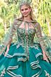 Elizabeth K GL3671 Green Sweetheart Neckline with Cape Quince Dress