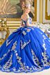 Elizabeth K GL3672 Royal Blue Off The Shoulder Lace-Up Quince Dress