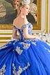 Elizabeth K GL3672 Royal Blue Off The Shoulder Lace-Up Quince Dress