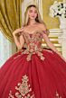 Elizabeth K GL3673 Burgundy Off The Shoulder Lace-Up Quinceanera Dress