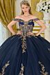Elizabeth K GL3674 Navy Blue Two-Way Neckline Lace-Up Quince Dress