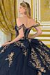 Elizabeth K GL3674 Navy Blue Two-Way Neckline Lace-Up Quince Dress