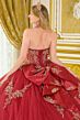 Elizabeth K GL3675 Burgundy Chapel Train with Choker Quinceanera Dress