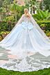 Elizabeth K GL3707 Blue Two-Way Neckline with Cathedral Cape Dress