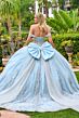 Elizabeth K GL3707 Blue Two-Way Neckline with Cathedral Cape Dress