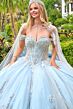 Elizabeth K GL3707 Blue Two-Way Neckline with Cathedral Cape Dress