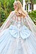 Elizabeth K GL3707 Blue Two-Way Neckline with Cathedral Cape Dress