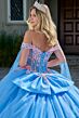 Elizabeth K GL3708 Bahama Blue Cape Sleeve Off The Shoulder Dress