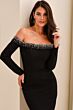 Ivonne D ID2203 Beaded Off The Shoulder Crepe Long Sleeve Dress
