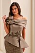 Ivonne D ID2204 Side Slit Mikado Asymmetric Peplum Dress