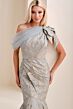 Ivonne D ID1201 Asymmetric Neck Draped Skirt Dress