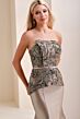 Ivonne D ID1207 Strapless Embroidered Peplum Dress