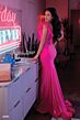 Jessica Angel 843 Feather Neckline High Slit Dress