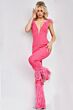 Jovani 08554 Plunging Neck Feather Jumpsuit