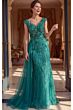 Jovani 48413 Cap Sleeve Side Tail Beaded Dress