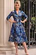 Jovani 50288 Three Quarter Sleeves Blue Floral Jacquard Dress