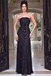 Jovani 52510 Floral Appliques Black A-line Dress