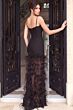 Jovani 53521 Sheer Feather Skirt Black Crepe Dress