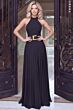 Jovani 53727 Pleated Skirt Black Crepe Dress
