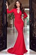 Jovani 53933 Keyhole Neckline Bright Red Crepe Dress