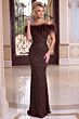 Jovani 54298 Feather Neckline Brown Sequin Mesh Dress