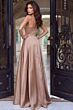 Jovani 55133 Floral Beadwork Strapless Brown Dress