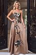 Jovani 55133 Floral Beadwork Strapless Brown Dress