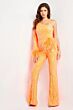 Jovani 23026 One Sleeve Feather Jumpsuit