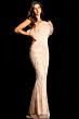 Jovani 44015 Ruffle Neckline Beaded Lace Dress