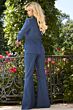 Jovani 44681 Plunging Notched Collar Denim Pant Suit