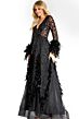 Jovani 45801 Feathered Embroidery Plunging Neck Dress